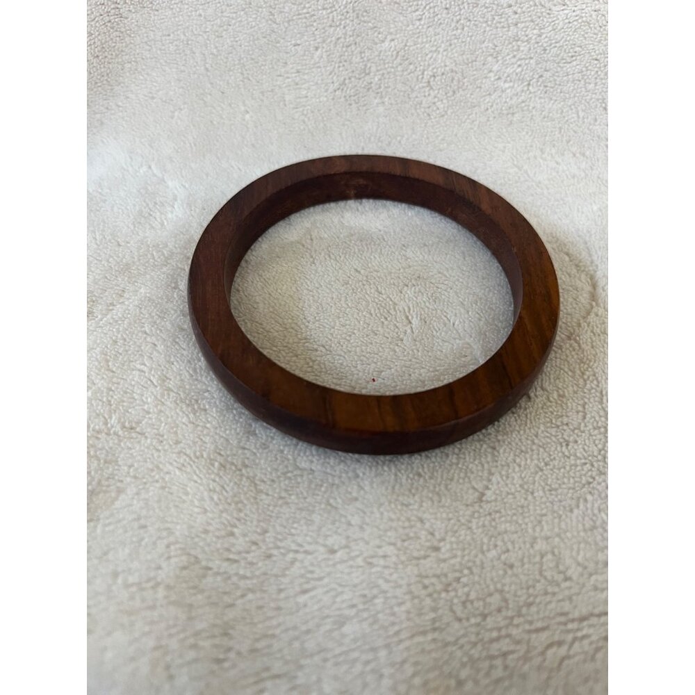 Vintage Dark Wood Bangle Bracelet Natural Grain Polished Boho Minimalist 8 Inch